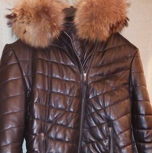 Puffer leather coat